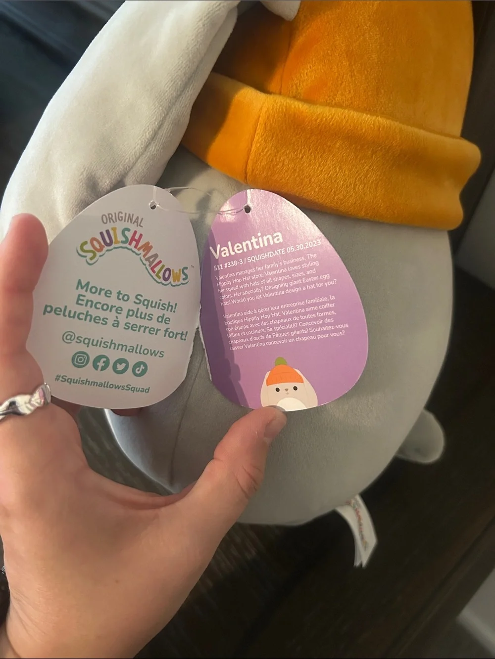 Valentina SQUISHMALLOWS Gray Bunny Plush with Orange Beanie and Lime Pom Pom